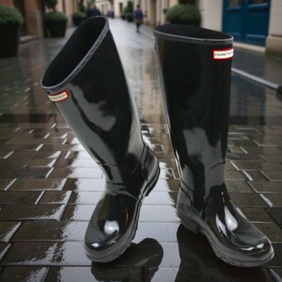 Hunter Tall High Gloss Black All Weather Rain Boot Size 6 - Picture 4 of 11